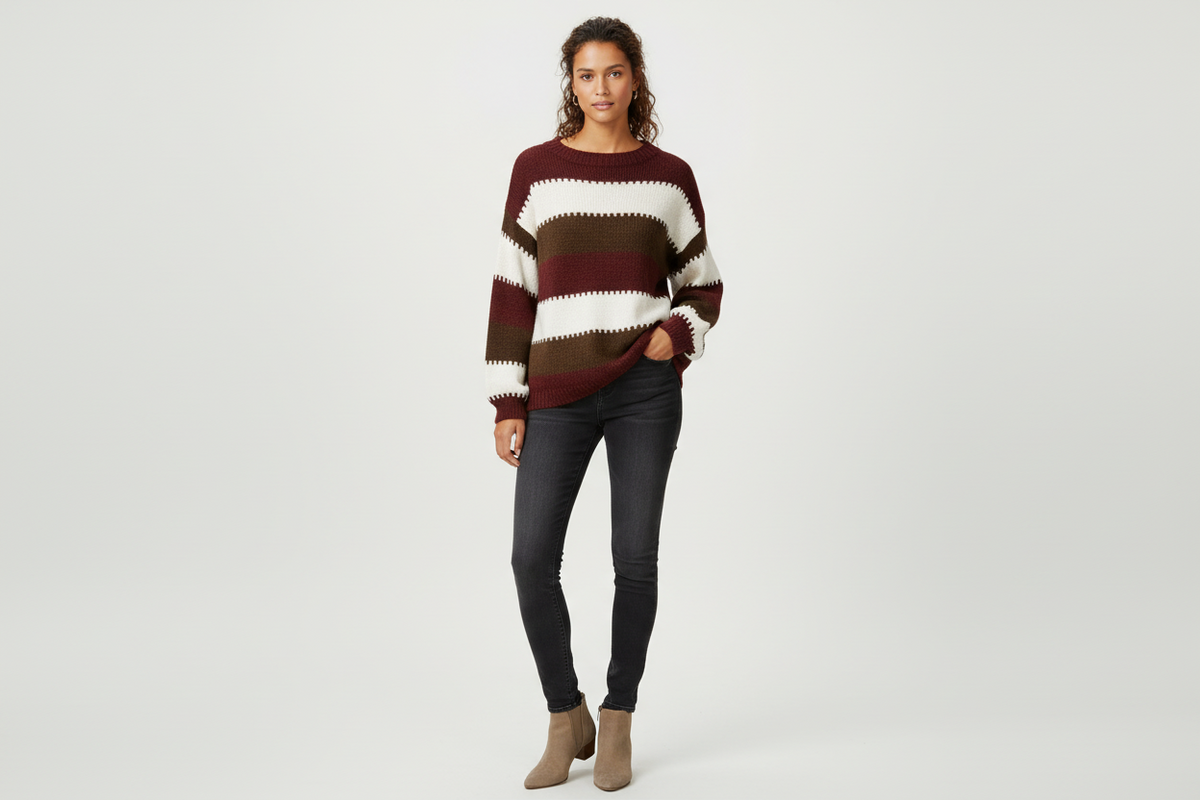 maglia maxi righe bordeaux- beige-tdm  lineaelle