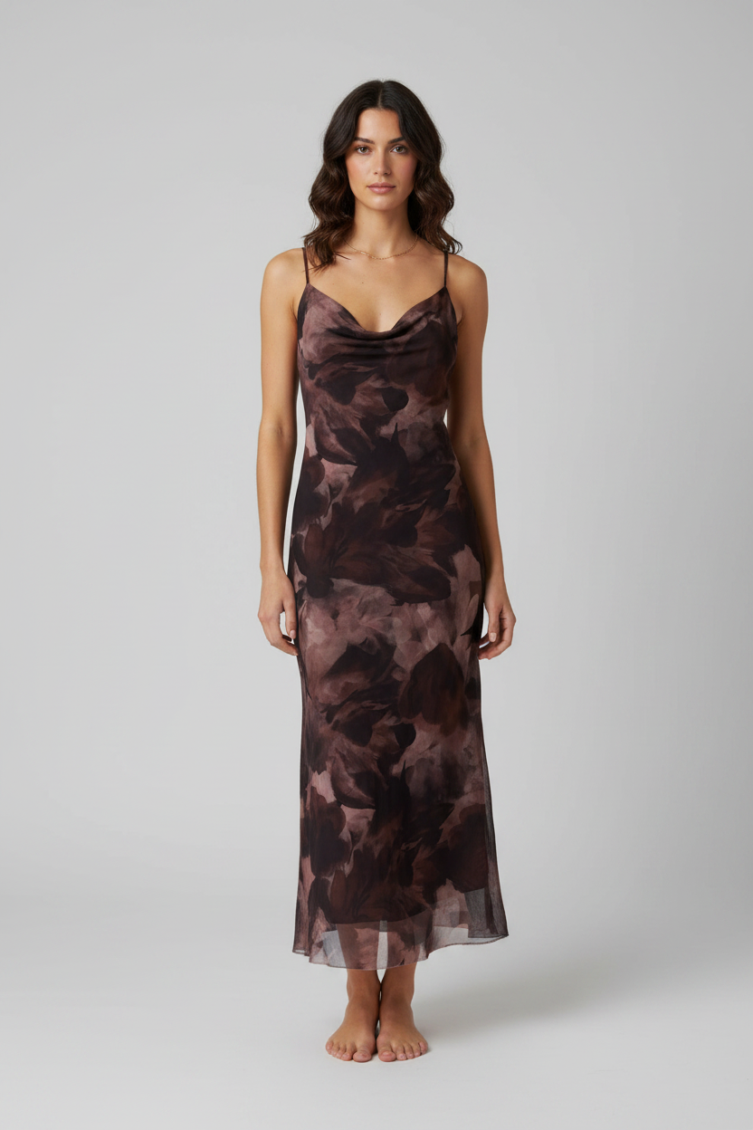 ABITO VOILE' MARRON FLORA LINEAELLE