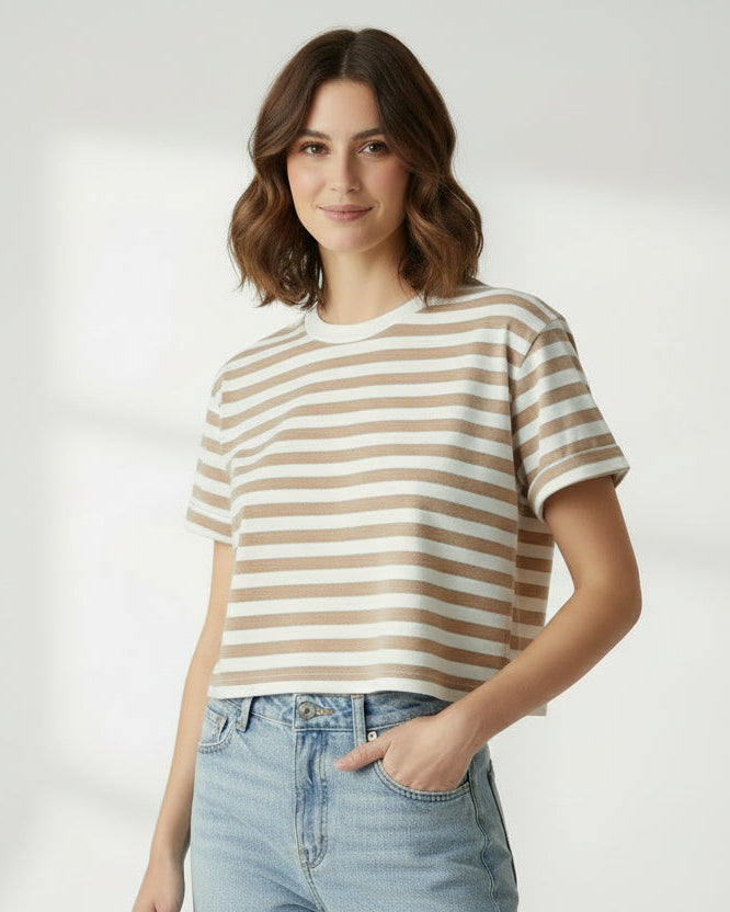 LINEAELLE MAGLIA IN FILO VISCOSA RIGHE BIANCA E BEIGE 1094