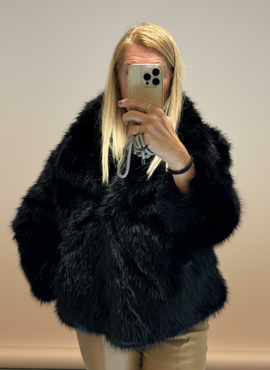 Pelliccia eco Susy mix  doppioipetto nero