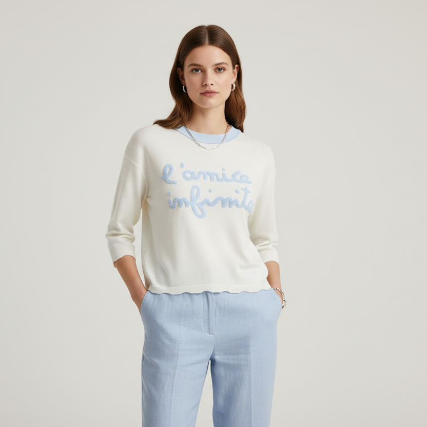 LINEAELLE MAGLIA IN FILO VISCOSA" l'AMICA INFINITA" BIANCO CELESTE 1295