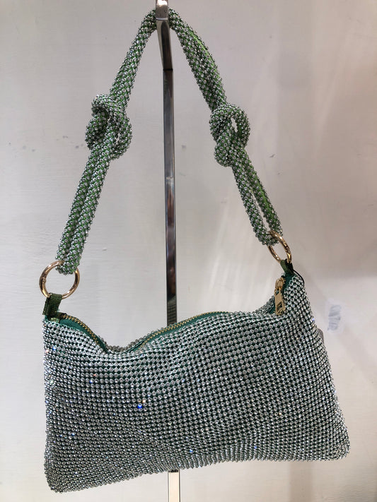 Borsina mini bag strass argento su base verde