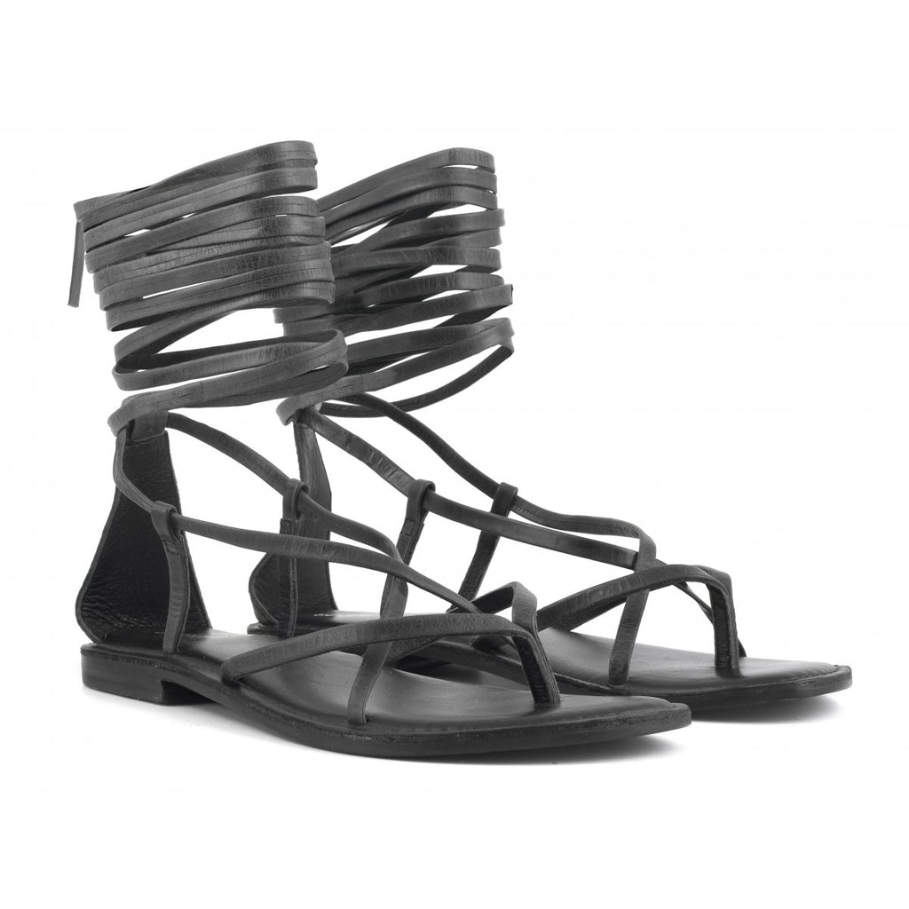 SANDALO LACCI LUNGHI IN PELLE - Black - Coral Blue Fusion