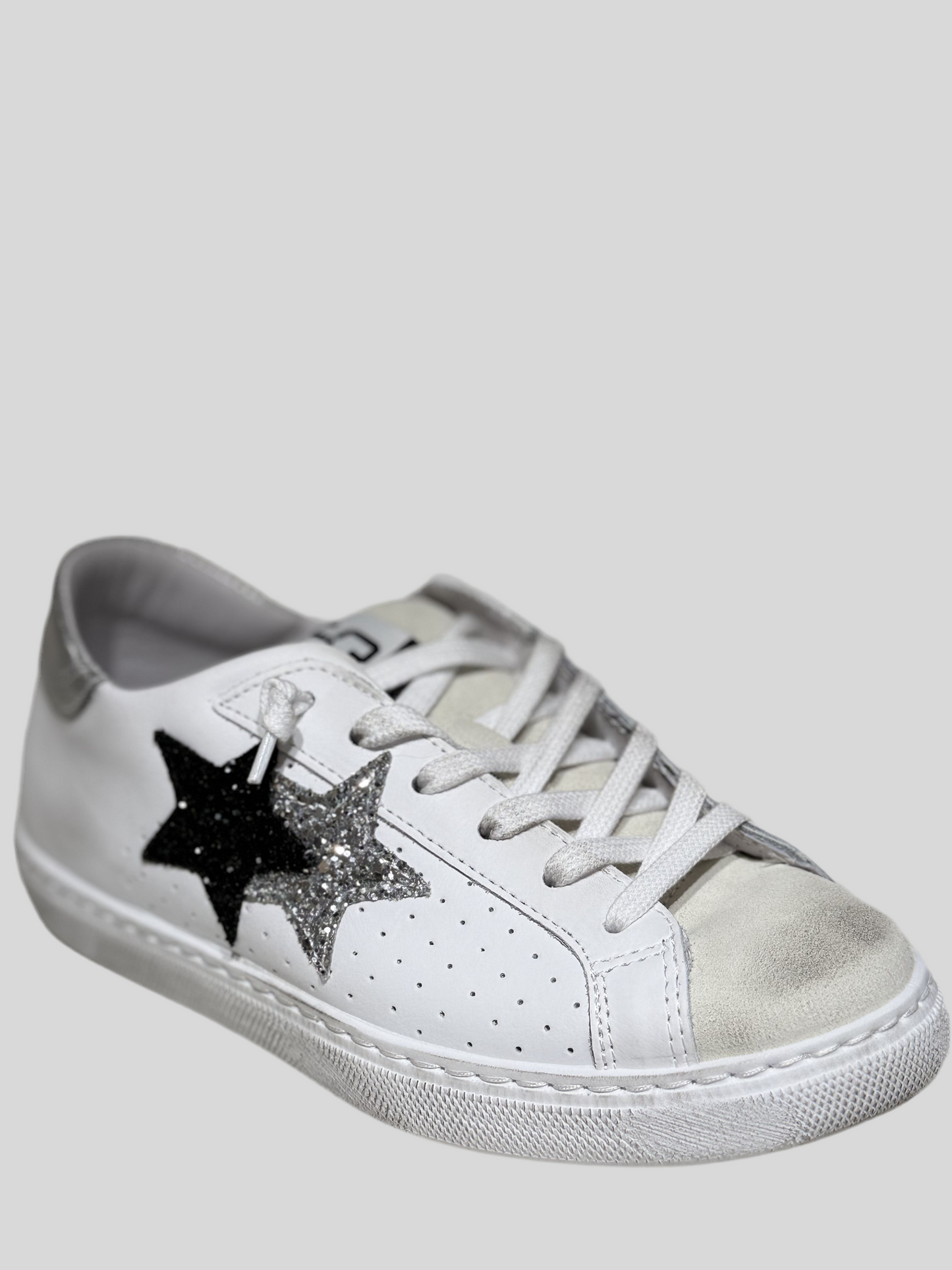 Sneakers donna pelle bianca used  silver-black2star