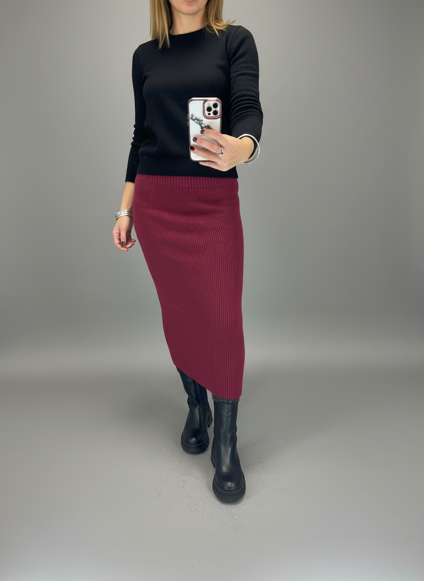 Gonna lunga costina bordeaux LineaElle