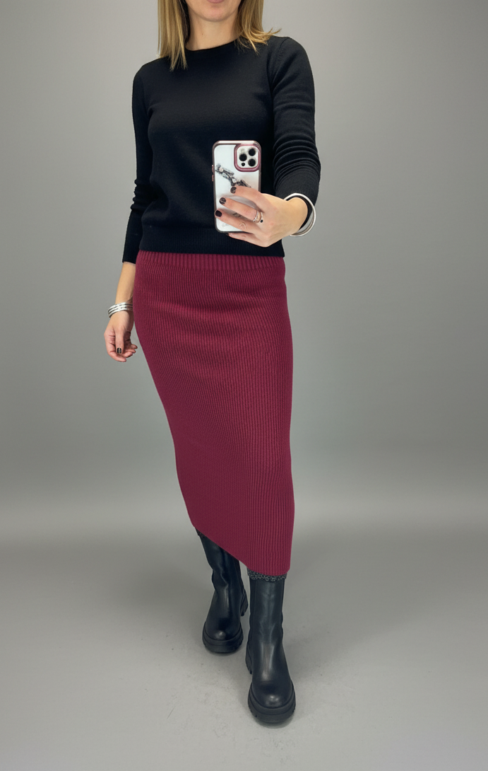 Gonna lunga costina bordeaux LineaElle