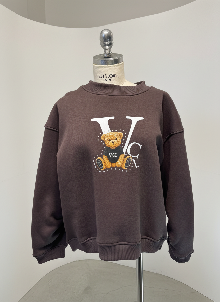 Felpa  Vicolo brown stampa teddy vcl strass