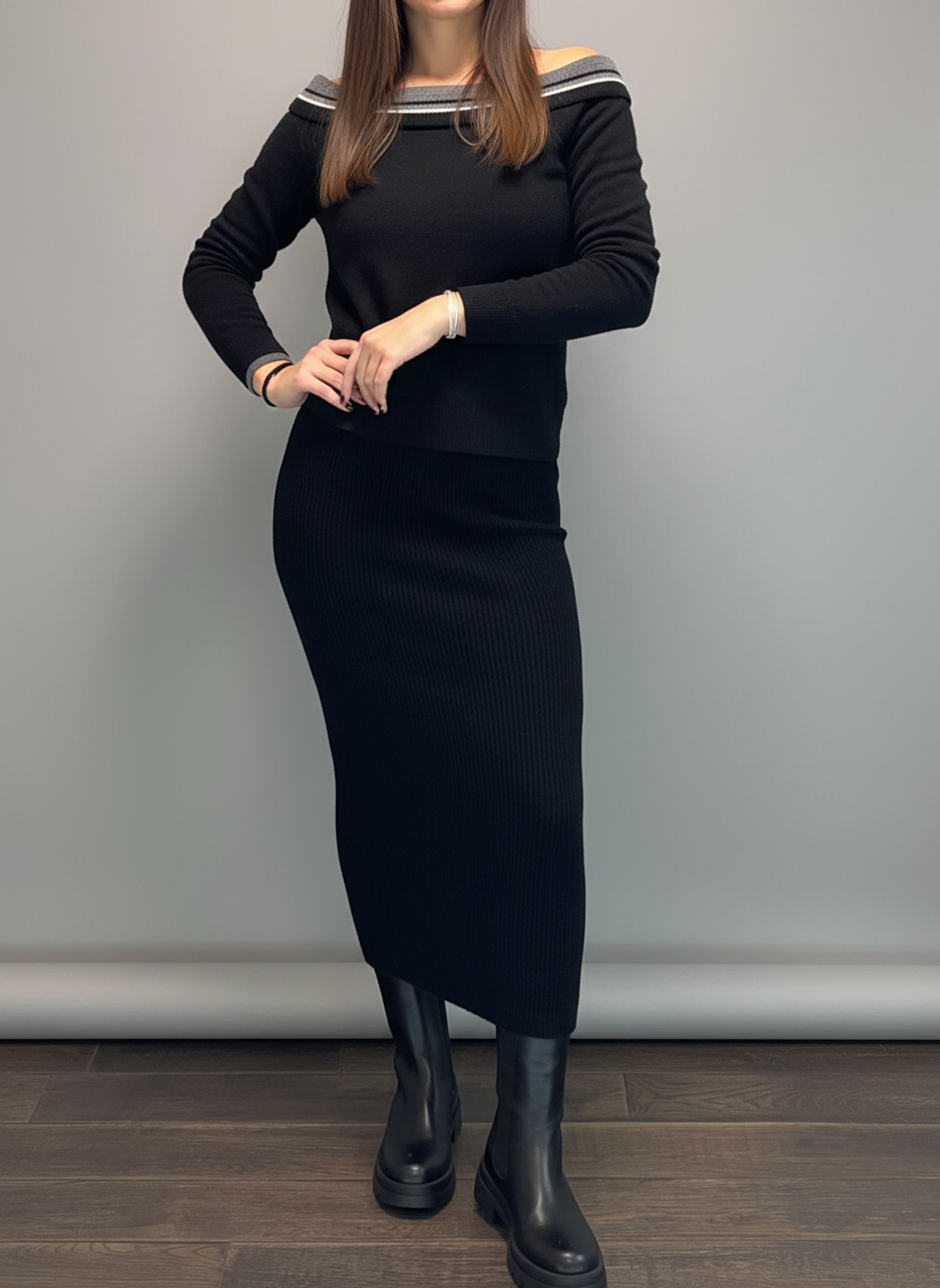 Gonna lunga costina nera LineaElle