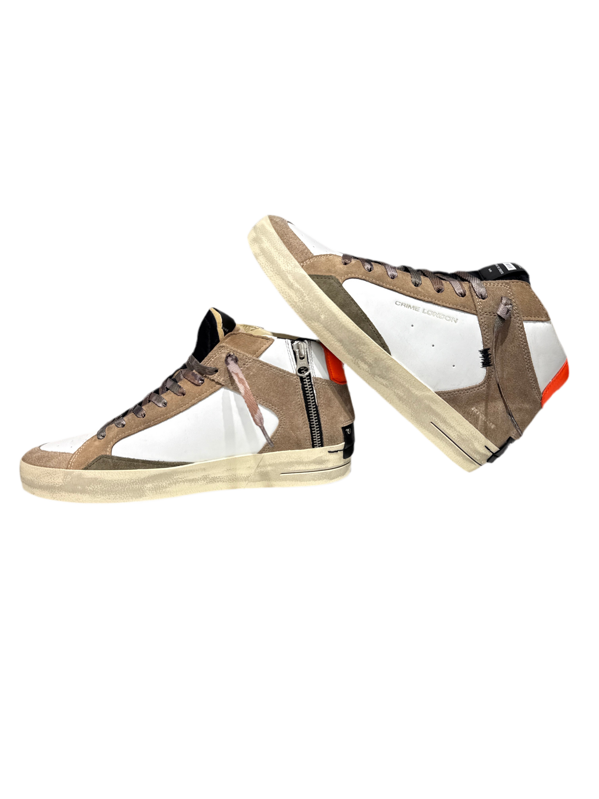 Sneakers uomo Crime London SK8 de luxe MID bianca dettagli beige-verdi 11152AA8.18