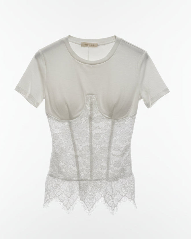 LINEAELLE MAGLIA COTONE E PIZZO BIANCA