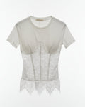 LINEAELLE MAGLIA COTONE E PIZZO BIANCA
