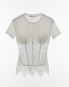 LINEAELLE MAGLIA COTONE E PIZZO BIANCA