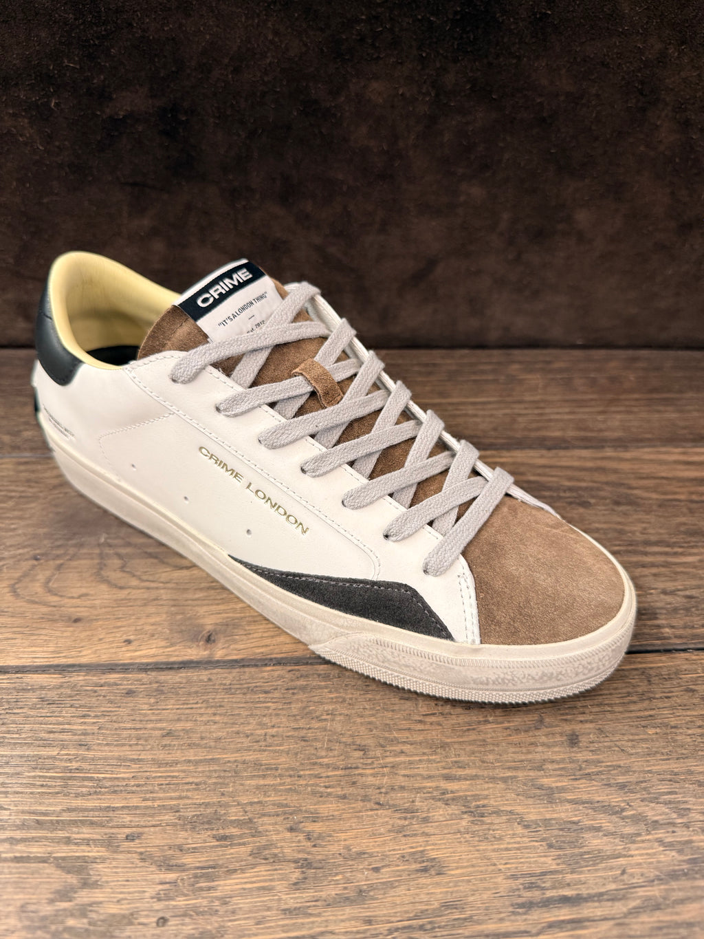 CRIME LONDON DISTRESSE 2.0 BIANCO DETT. MARRONE  TOP NERO UOMO