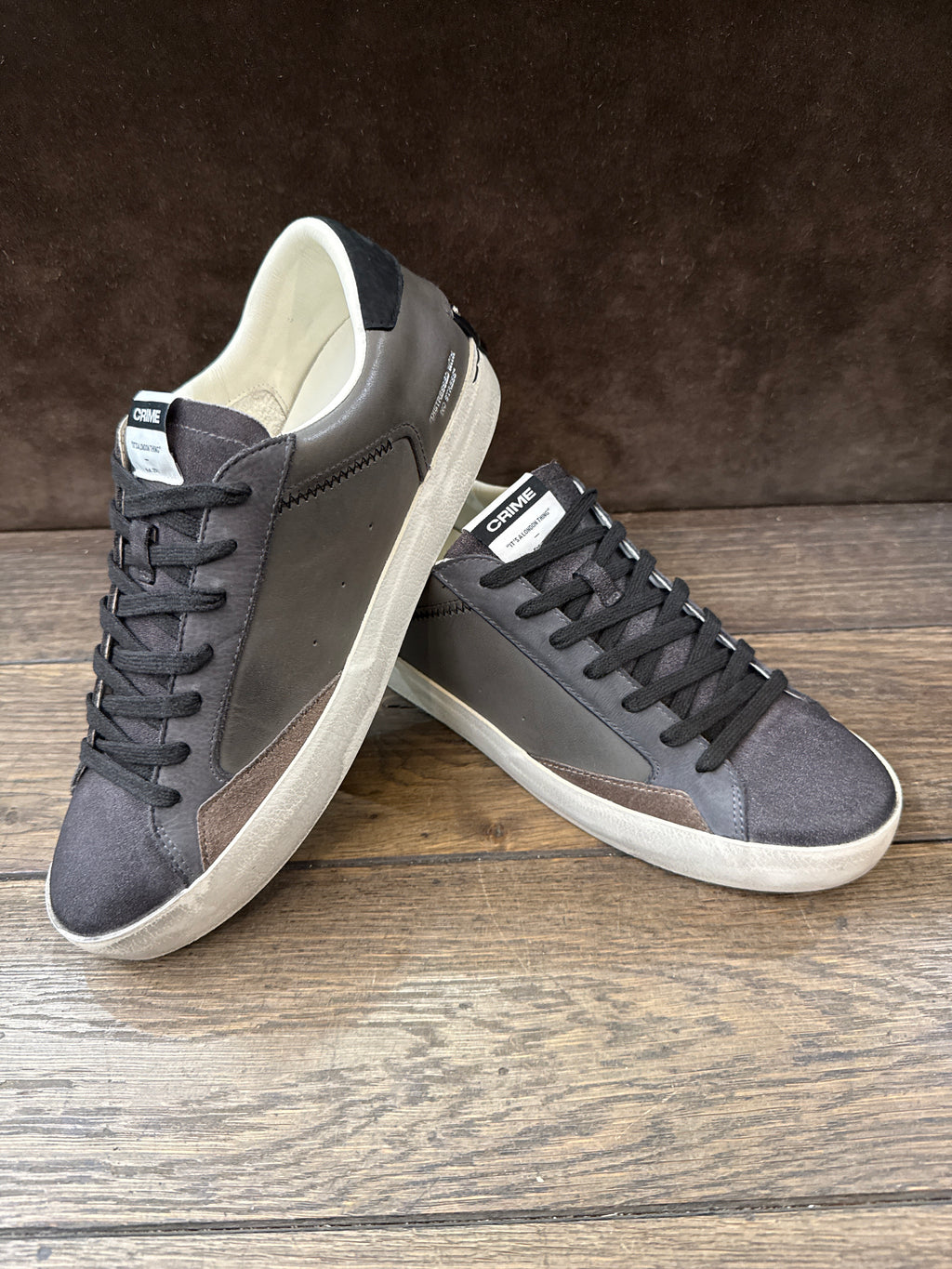 CRIME LONDON DISTRESSE ANTRACITE TOP NERO UOMO