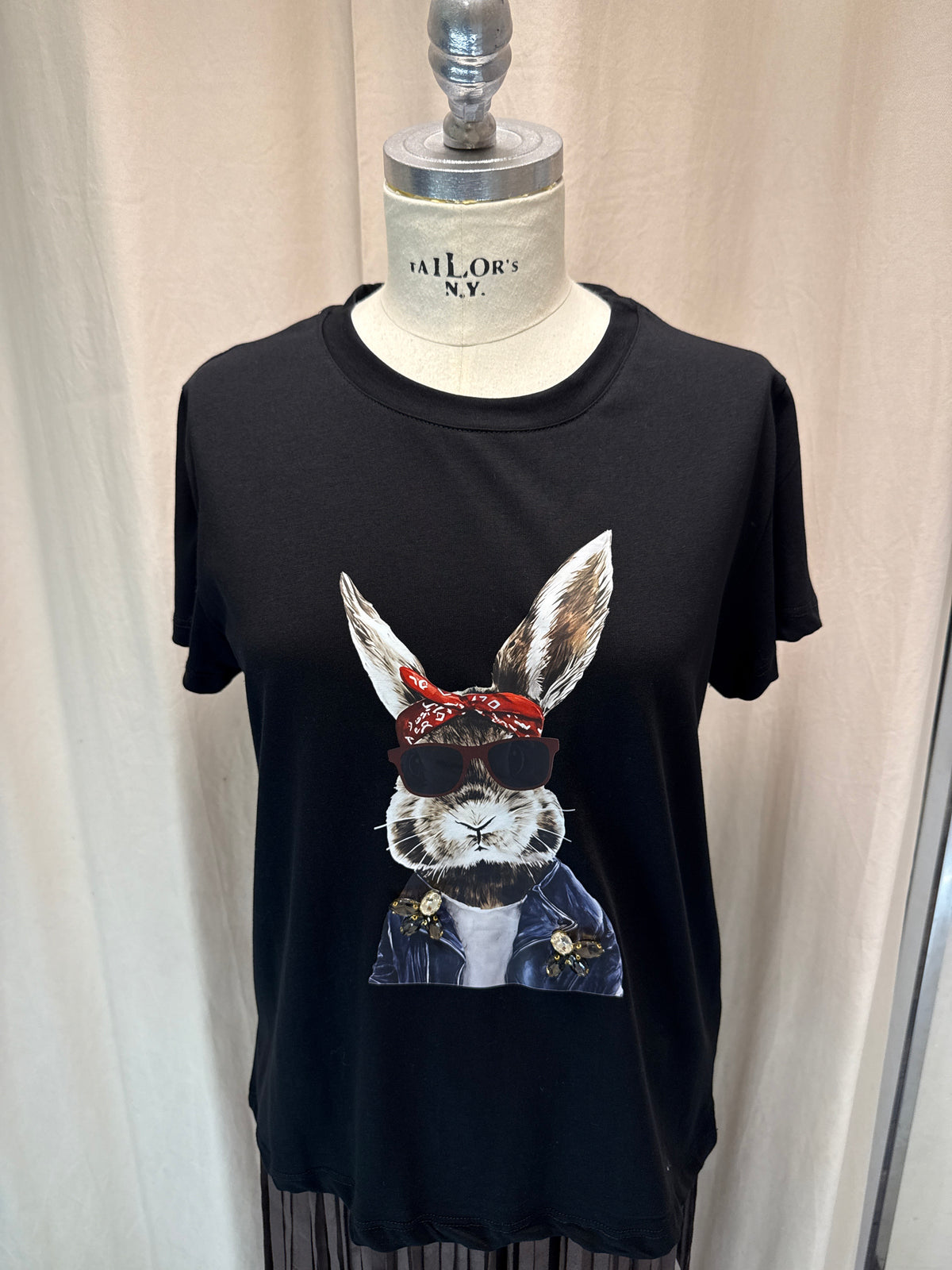 T-shirt Susy mix nera coniglio