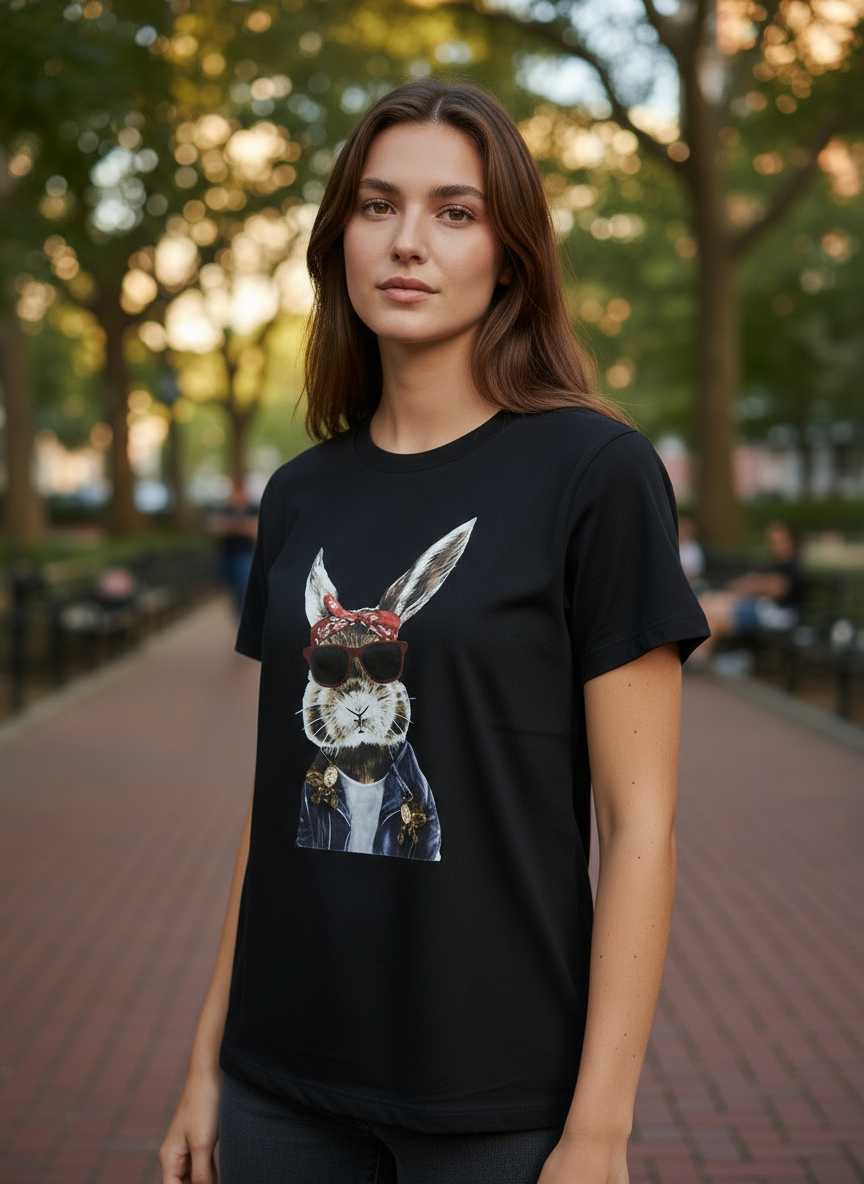 T-shirt Susy mix nera coniglio