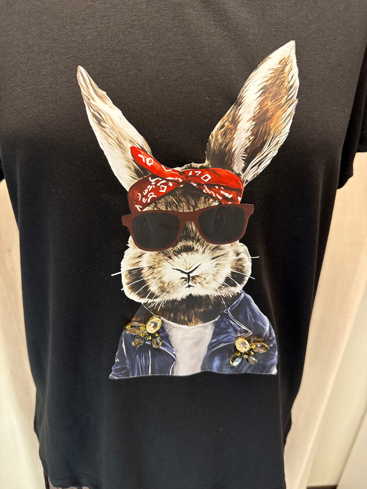 T-shirt Susy mix nera coniglio