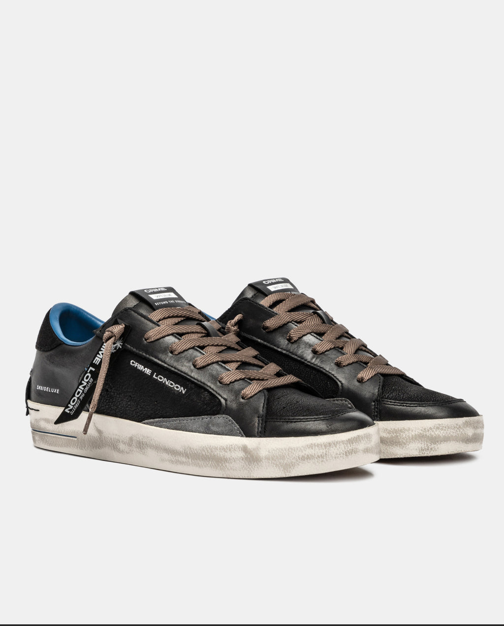 Sneakers uomo Crime London SK8 de luxe nera dettagli blu 11102AA8.20