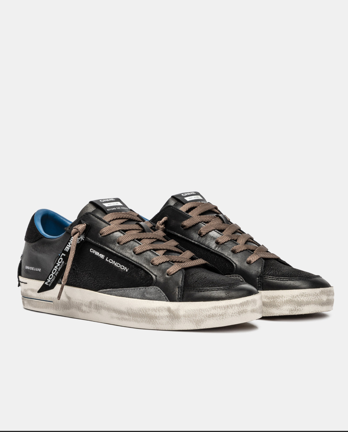 Sneakers uomo Crime London SK8 de luxe nera dettagli blu 11102AA8.20