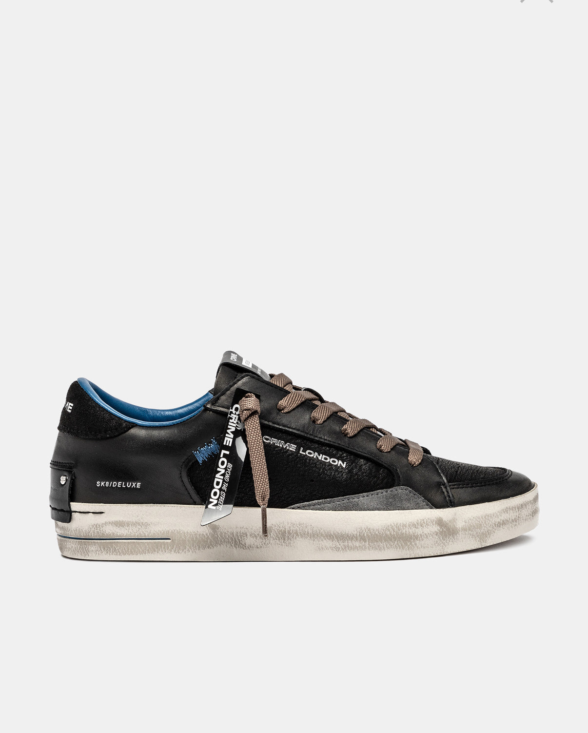 Sneakers uomo Crime London SK8 de luxe nera dettagli blu 11102AA8.20