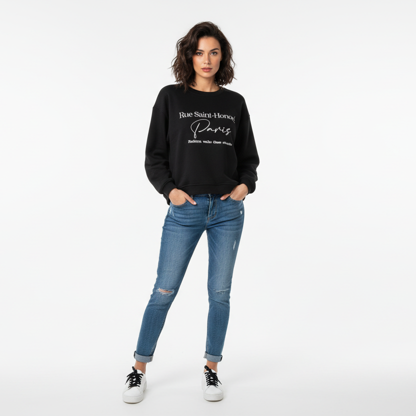 FELPA OVER VICOLO NERA SCRITTA