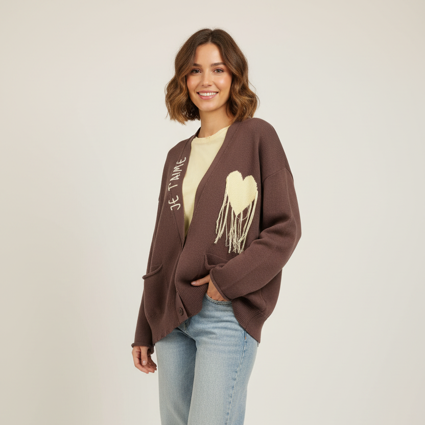 CARDIGAN "JE T'AIME" VICOLO MARRONE