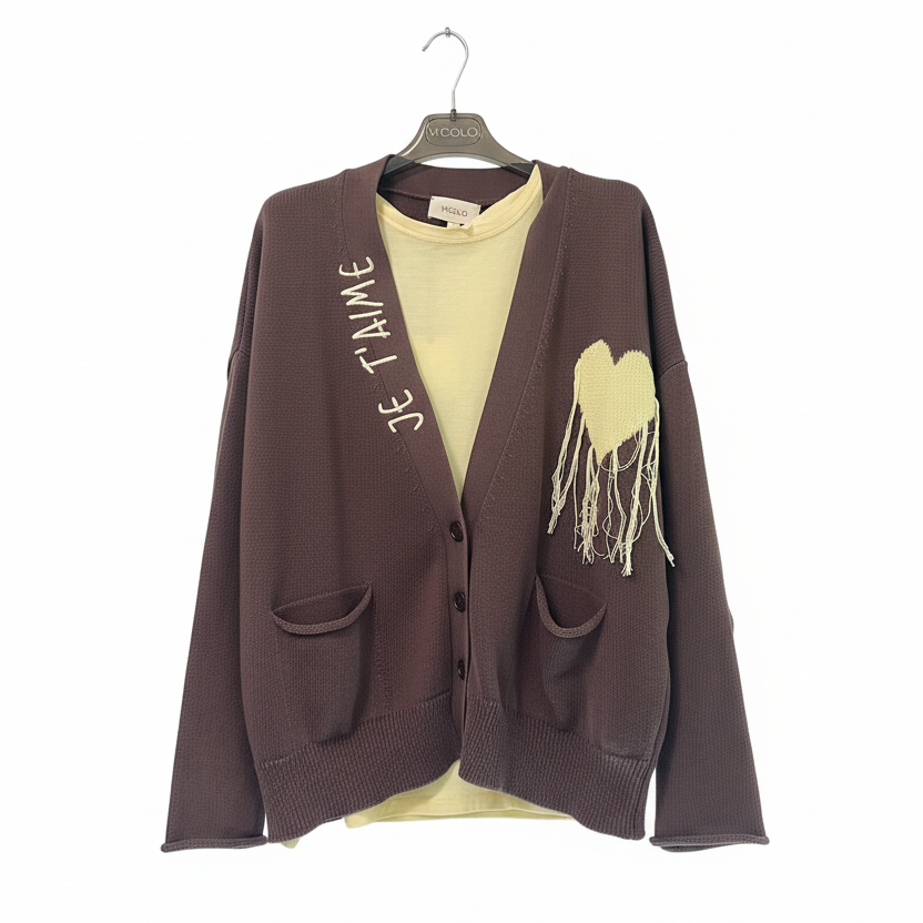 CARDIGAN "JE T'AIME" VICOLO MARRONE