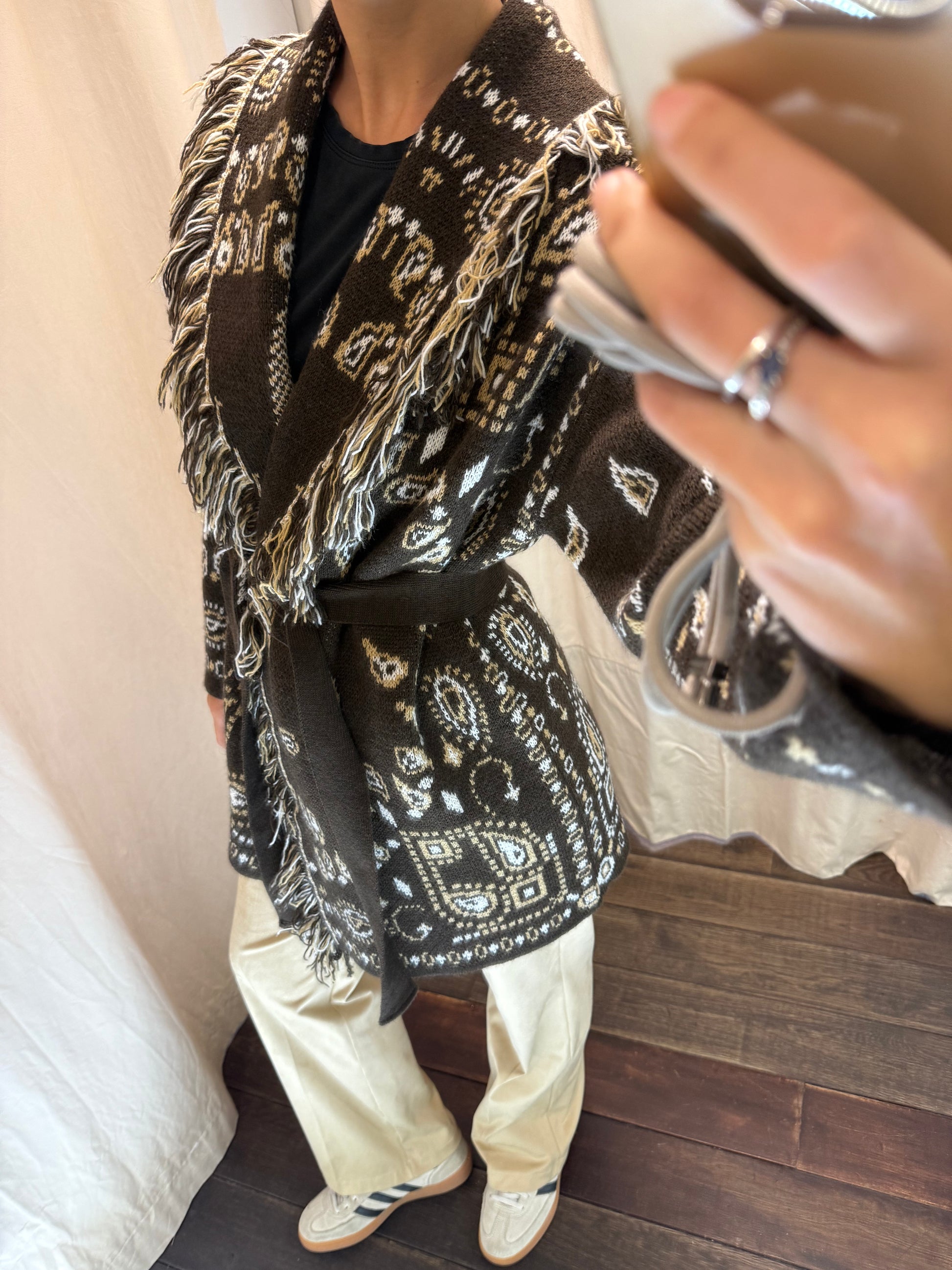 Maxi Cardigan frange marrone 77227F