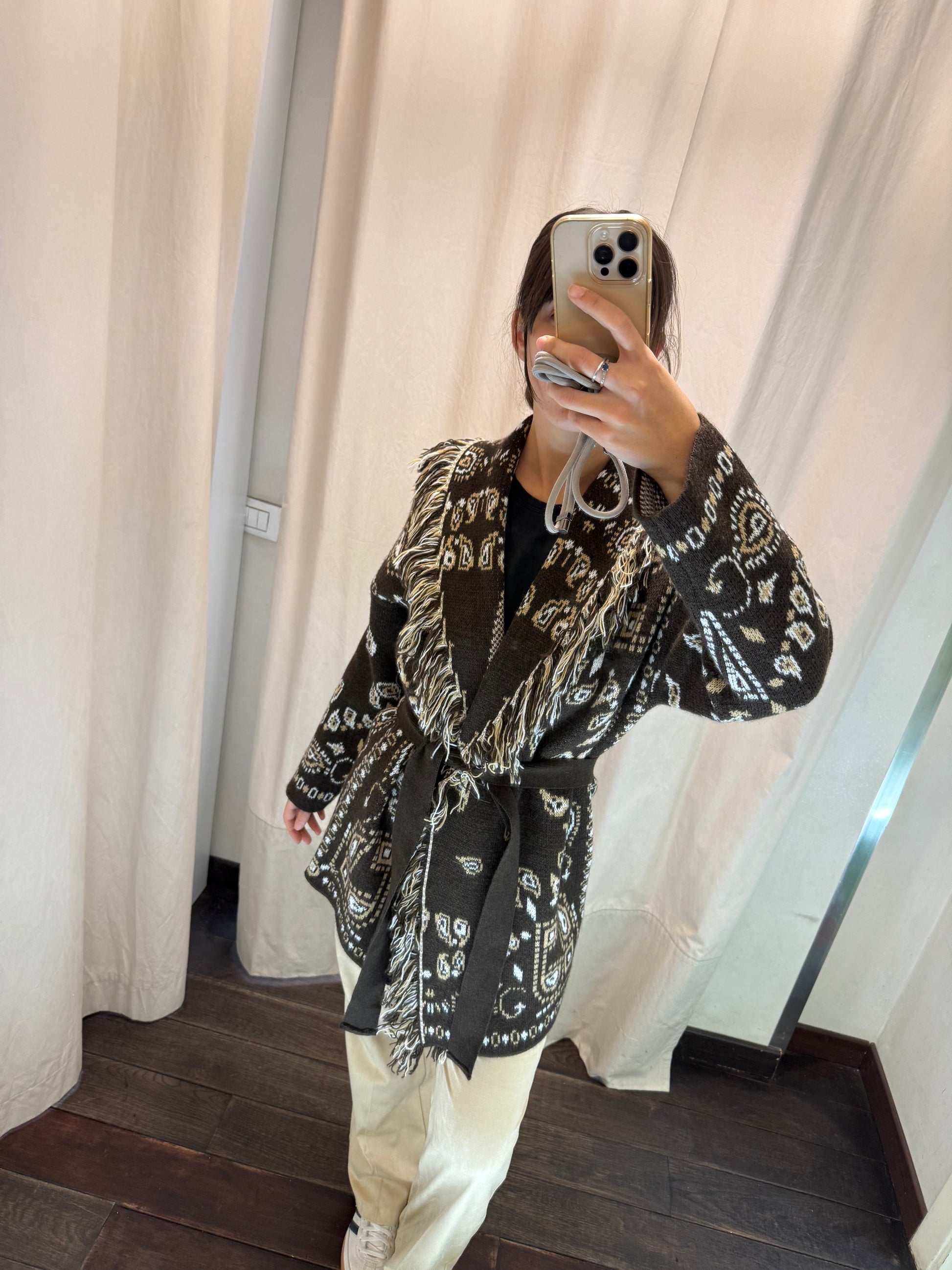 Maxi Cardigan frange marrone 77227F