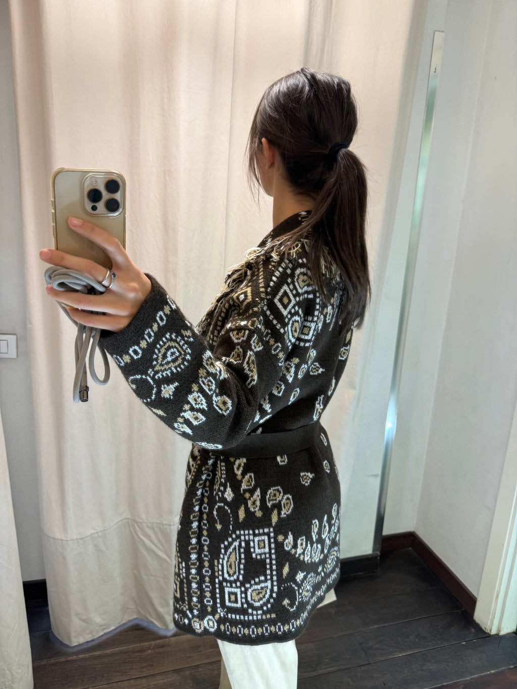 Maxi Cardigan frange marrone 77227F