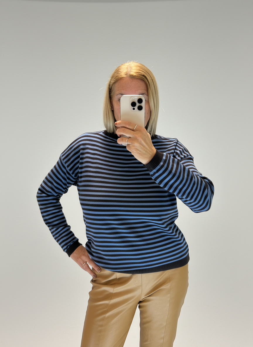 Maglia bicolor righe avio marrone Luisa Lineaelle