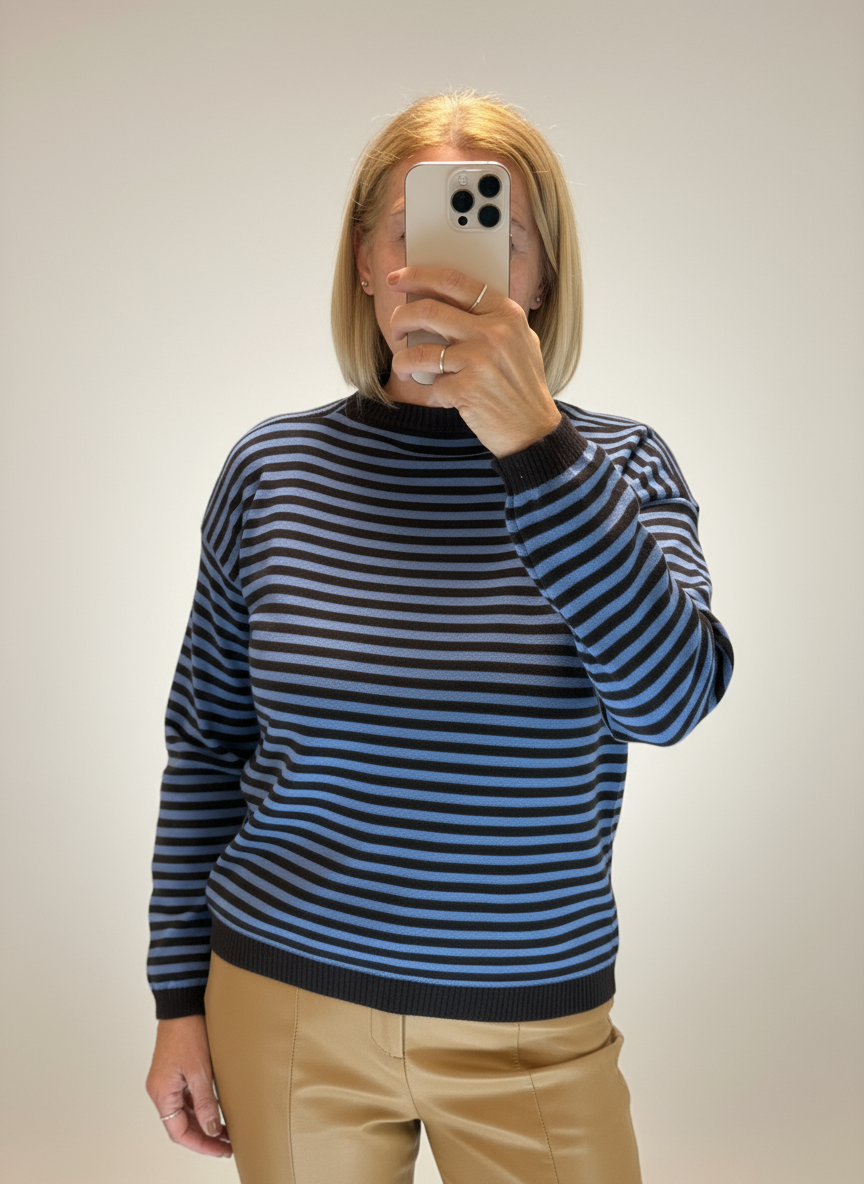 Maglia bicolor righe avio marrone Luisa Lineaelle