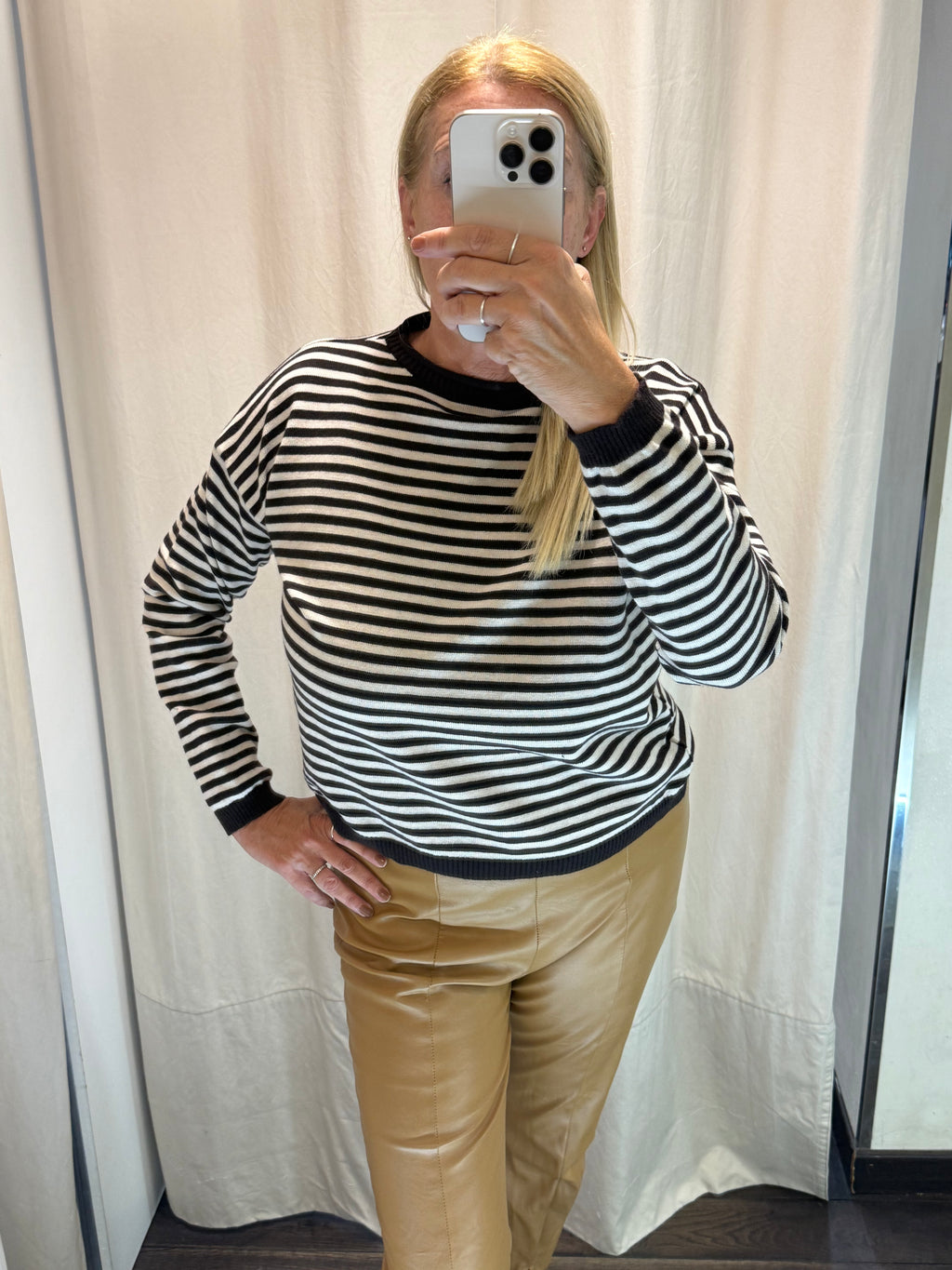 Maglia bicolor righe panna marrone Luisa Lineaelle