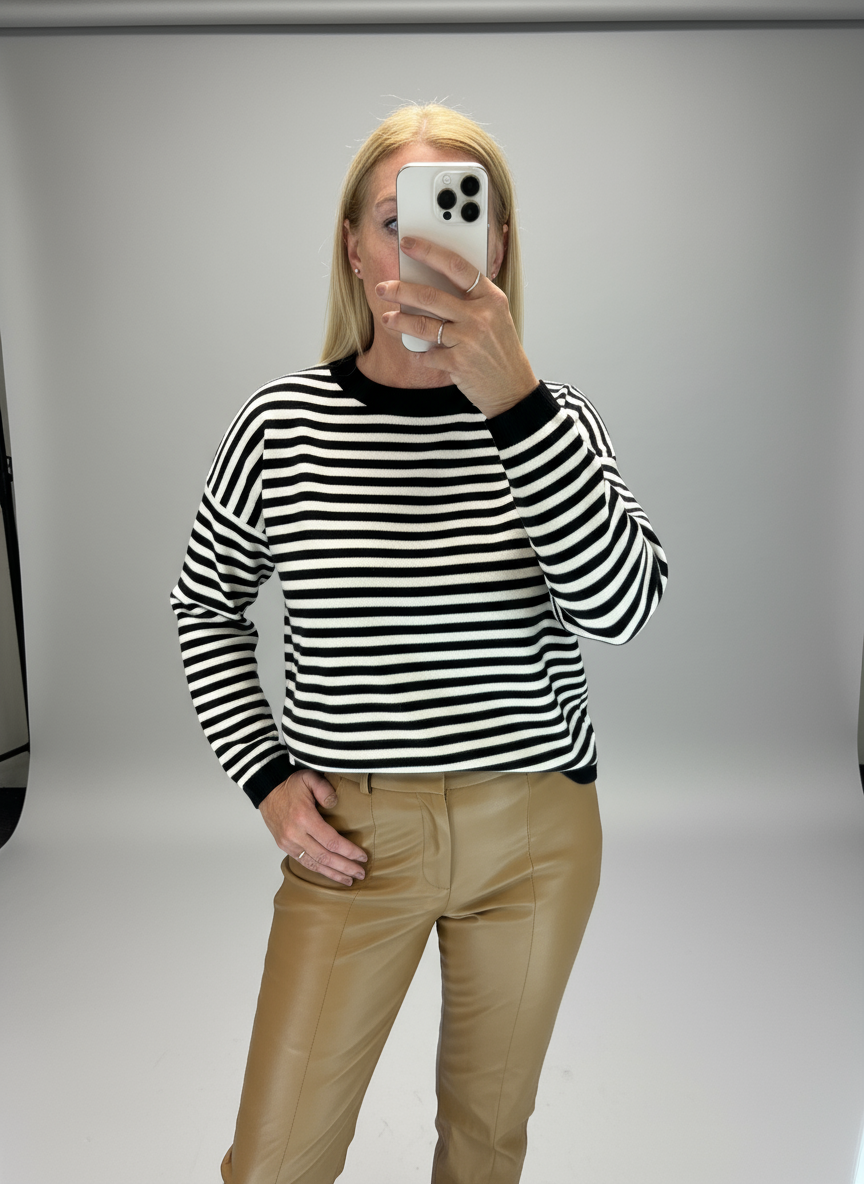 Maglia bicolor righe panna marrone Luisa Lineaelle