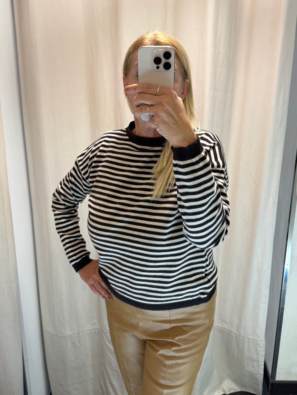 Maglia bicolor righe panna marrone Luisa Lineaelle