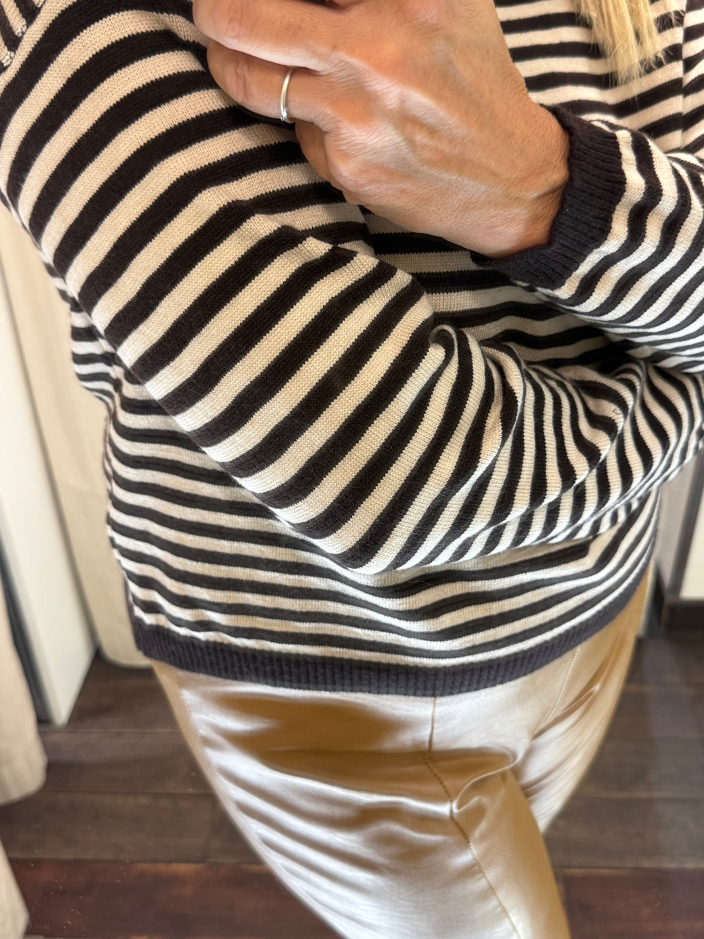 Maglia bicolor righe panna marrone Luisa Lineaelle