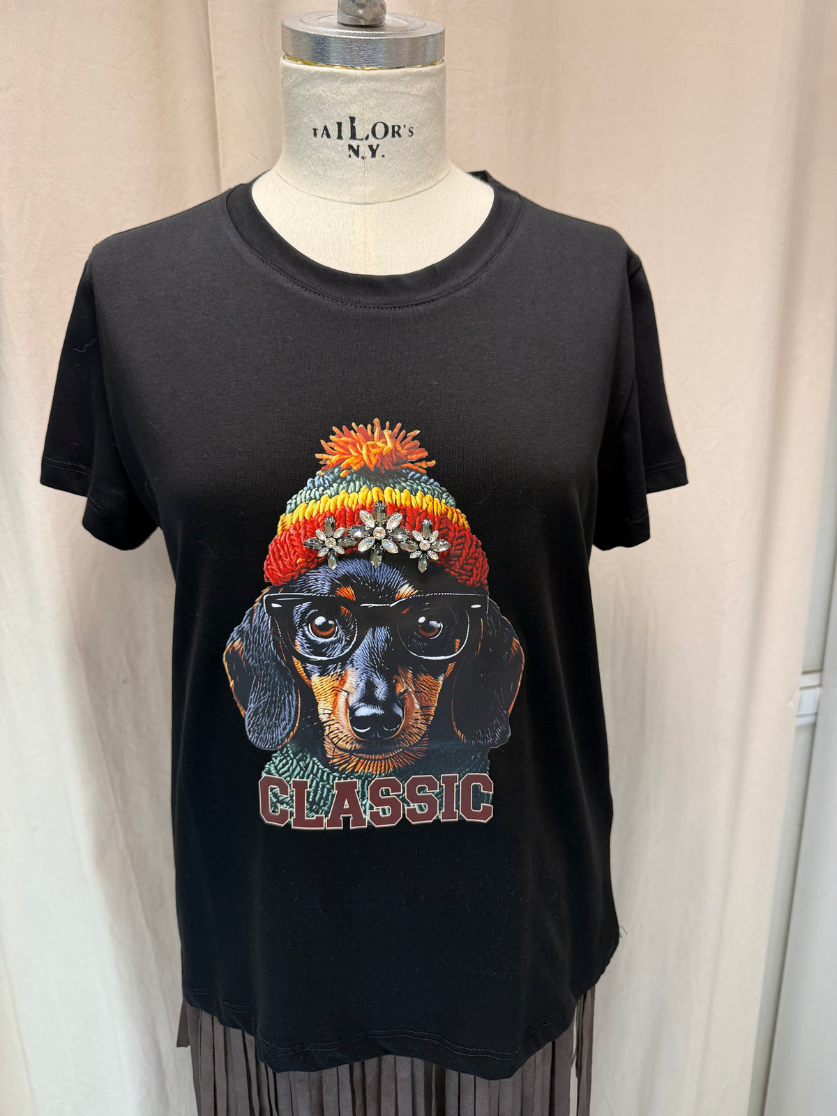T-shirt Susy mix nera bassotto