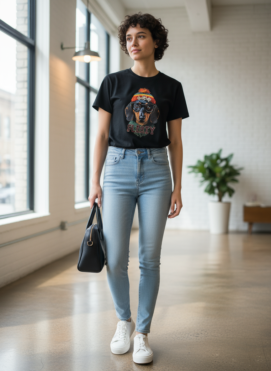 T-shirt Susy mix nera bassotto