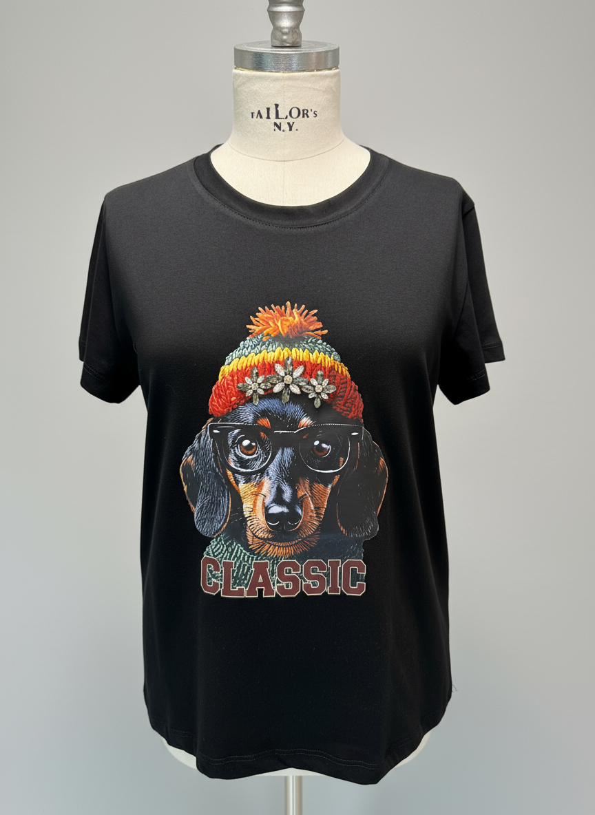 T-shirt Susy mix nera bassotto