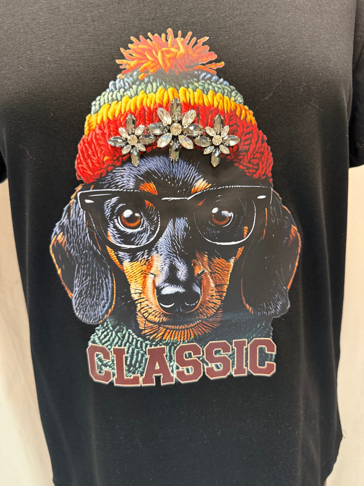 T-shirt Susy mix nera bassotto