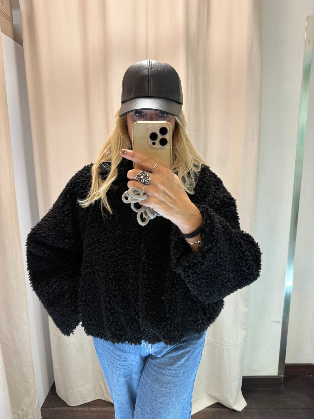 Giubbotto bomber ecopelliccia nero Lineaelle (Copia)