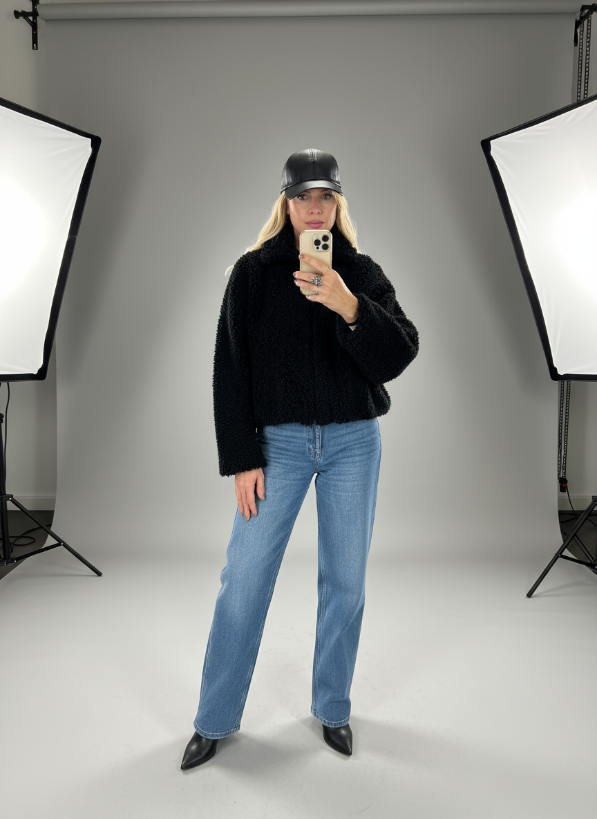 Giubbotto bomber ecopelliccia nero Lineaelle (Copia)