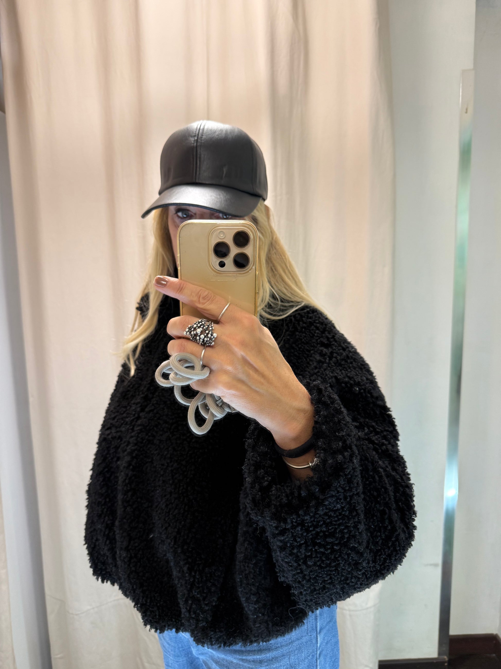 Giubbotto bomber ecopelliccia nero Lineaelle (Copia)