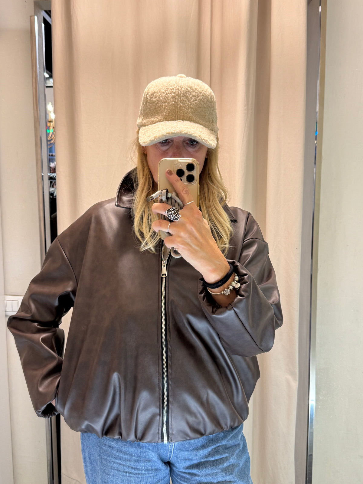 Giubbotto bomber ecopelle marrone Lineaelle