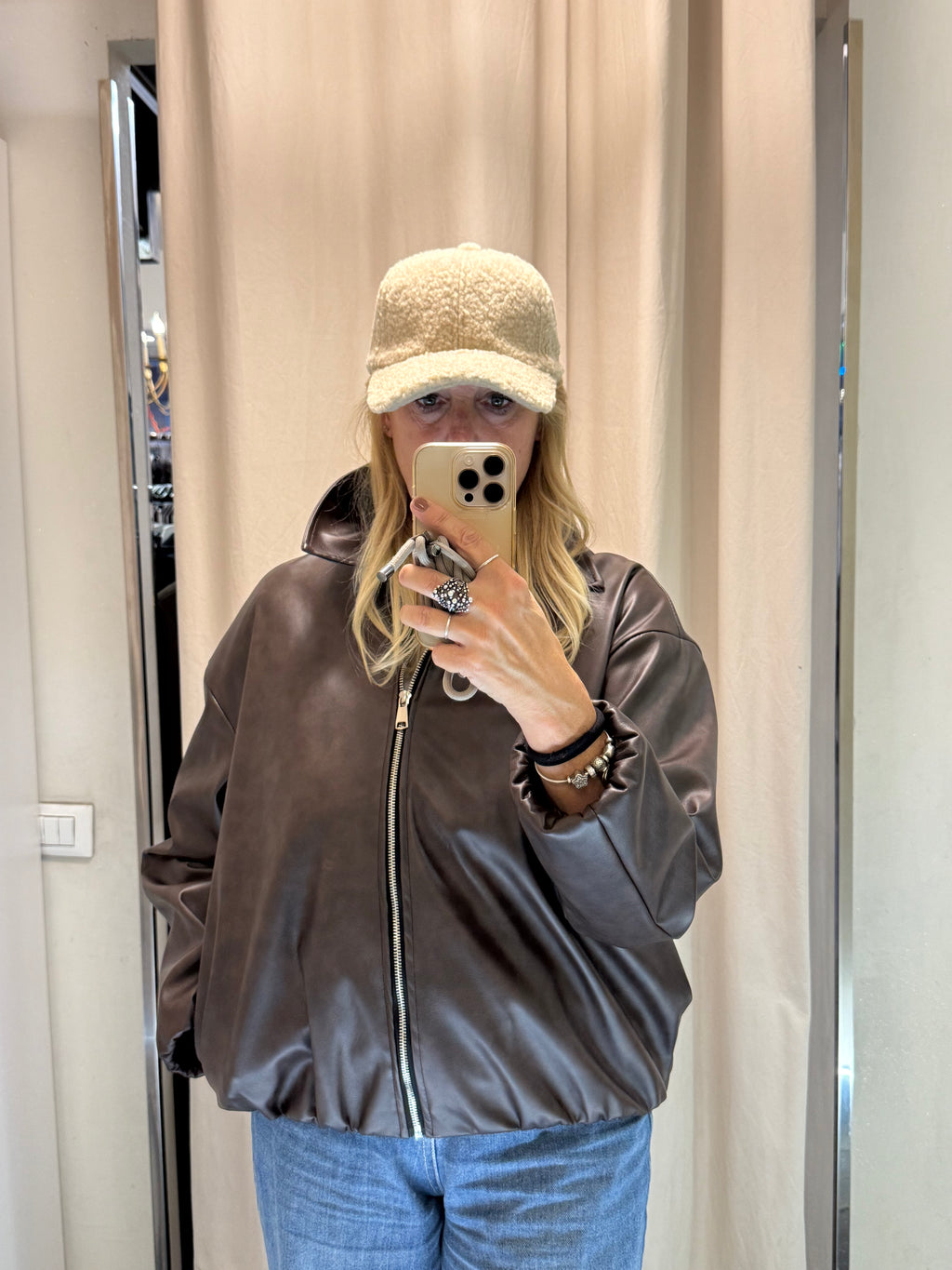 Giubbotto bomber ecopelle marrone Lineaelle