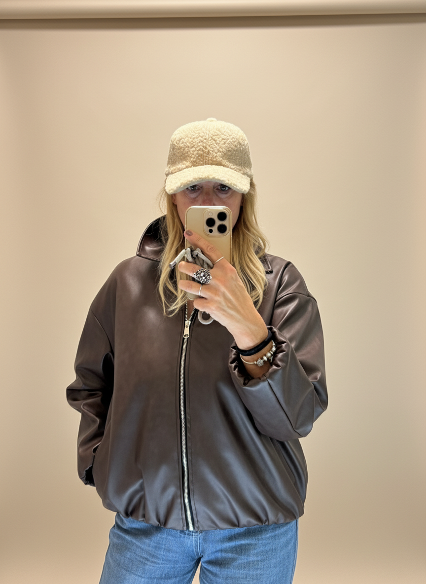 Giubbotto bomber ecopelle marrone Lineaelle