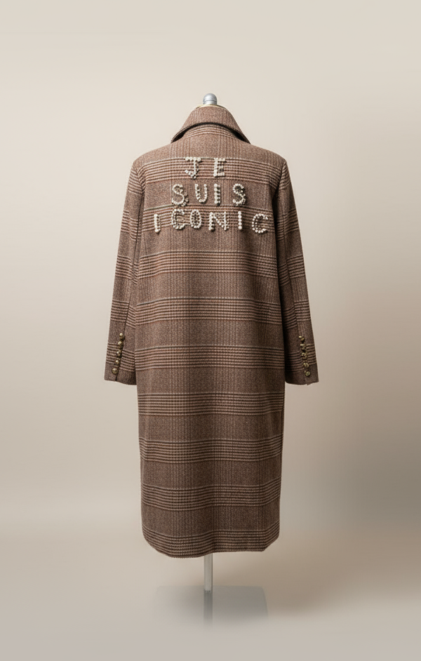 Cappotto quadro marrone e scritta perle retro  Lineaelle