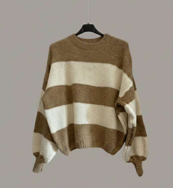 Maglia righe 1 beige/cuoio Lineaelle