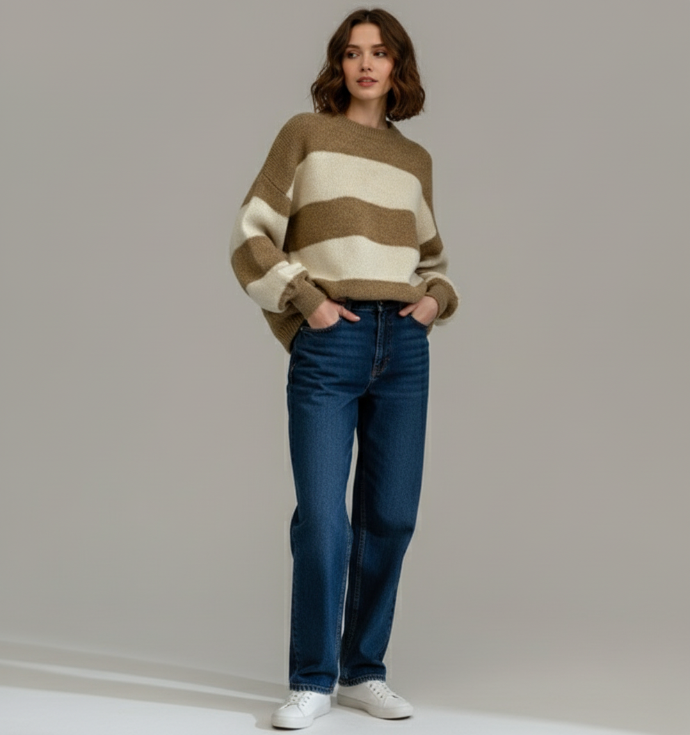 Maglia righe 1 beige/cuoio Lineaelle