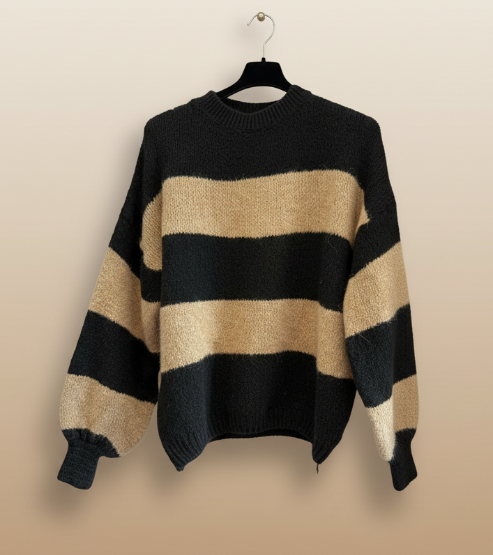 Maglia righe 1 nero/cuoio Lineaelle